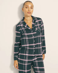 Soma / Super Soft Long-Sleeve Notch Collar Pajama Top ASPEN PLAID EVERGLADE