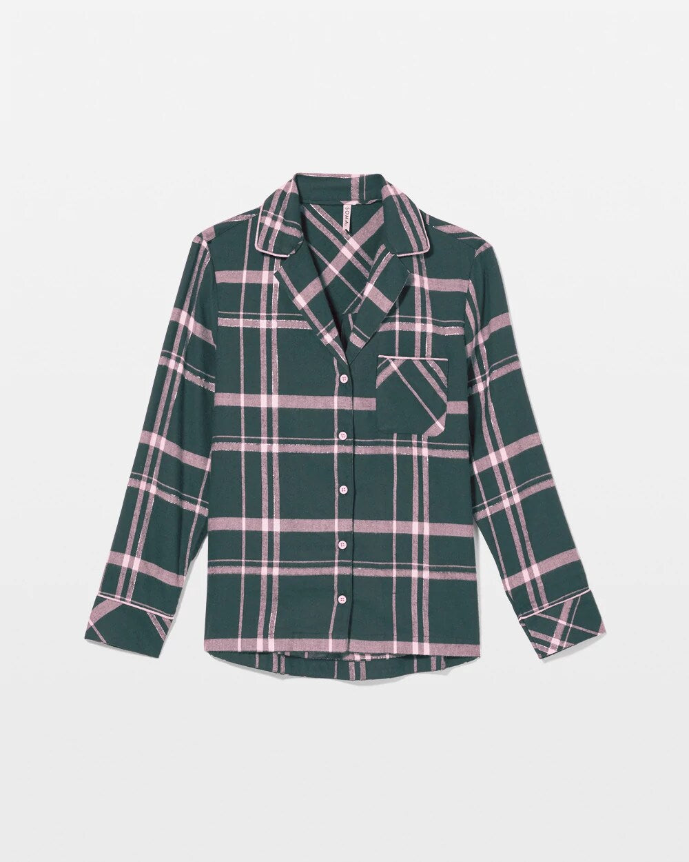 Soma / Super Soft Long-Sleeve Notch Collar Pajama Top ASPEN PLAID EVERGLADE