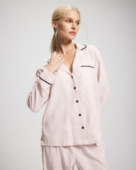Soma / Long-Sleeve Notch Collar Pajama Top STOCKING STRIPE VERT PINK