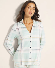 Soma / Long-Sleeve Notch Collar Pajama Top SNUGGLE UP PLAID GREEN
