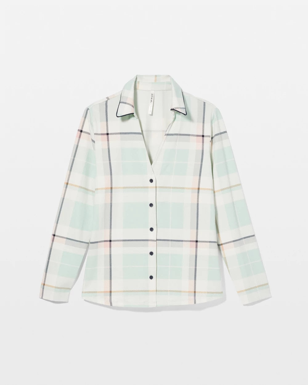 Soma / Long-Sleeve Notch Collar Pajama Top SNUGGLE UP PLAID GREEN