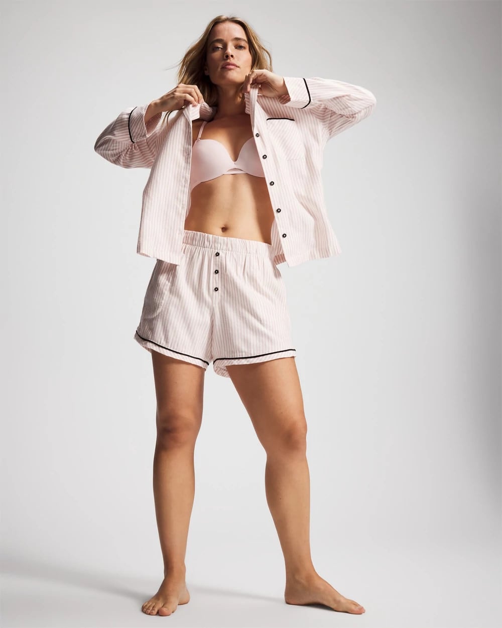 Soma / Velvet Piped Boxer Pajama Short STOCKING STRIPE VERT PINK
