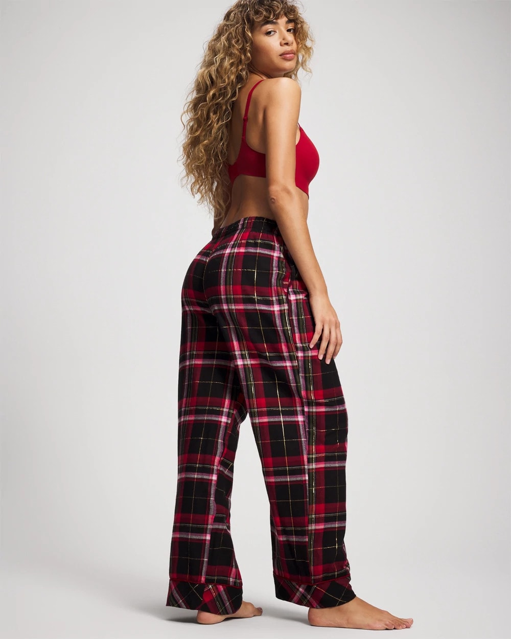 Soma / Velvet Piped Relaxed Pajama Pant MAD FOR PLAID BLACK