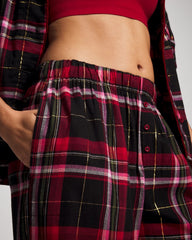 Soma / Velvet Piped Relaxed Pajama Pant MAD FOR PLAID BLACK