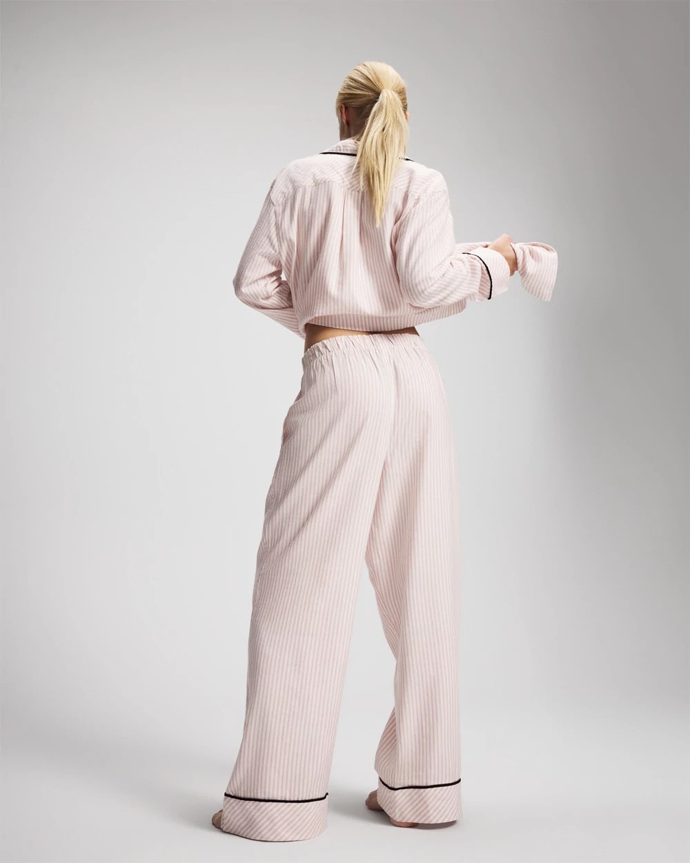Soma / Velvet Piped Relaxed Pajama Pant STOCKING STRIPE VERT PINK