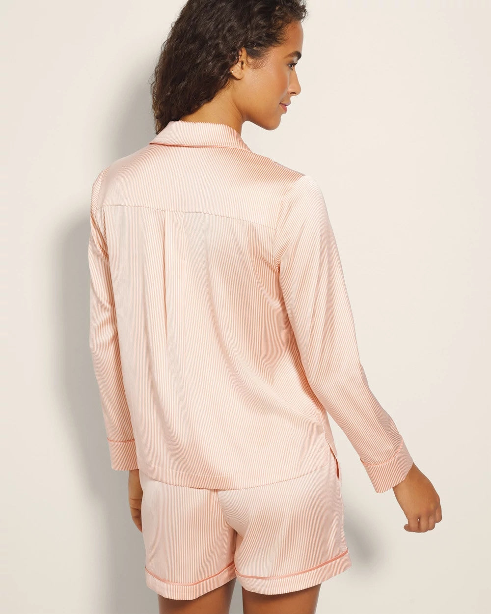 Soma / Long-Sleeve Notch Collar Pajama Top PIN STRIPE VERTICAL PEACH