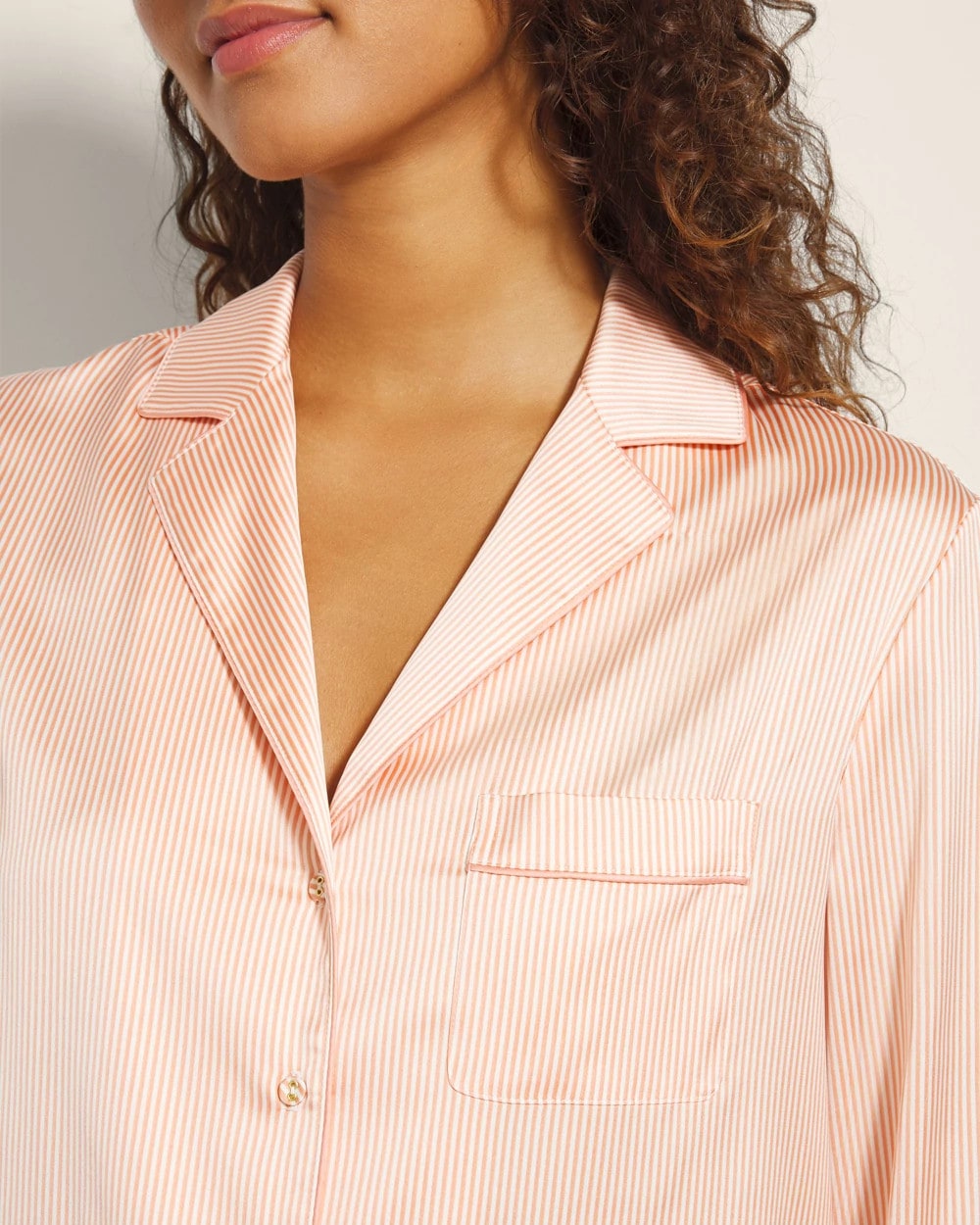 Soma / Long-Sleeve Notch Collar Pajama Top PIN STRIPE VERTICAL PEACH