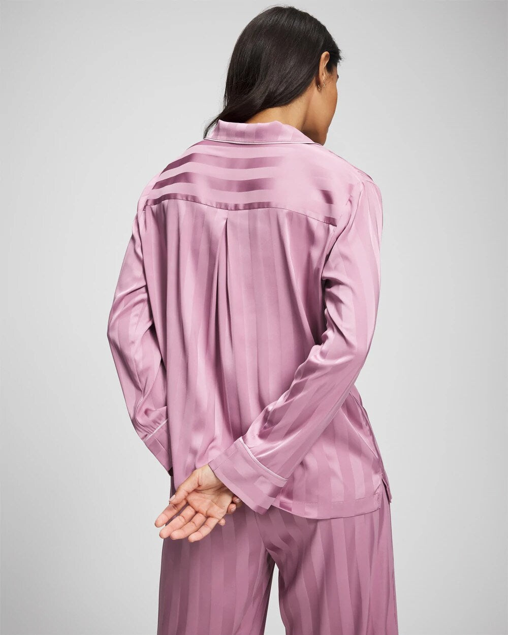 Soma / Shadow Stripe Long Sleeve Pajama Notch Collar Top LILAC WINE