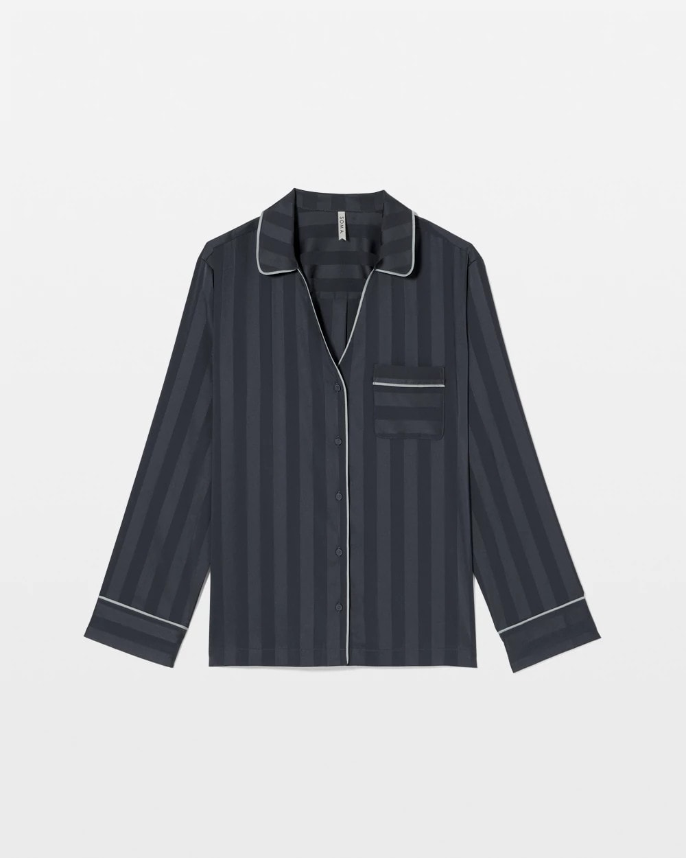 Soma / Shadow Stripe Long Sleeve Pajama Notch Collar Top PETROL