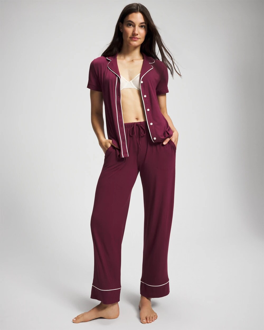 Soma / Solid Short Sleeve Notch Collar Pajama Top VELVET PLUM