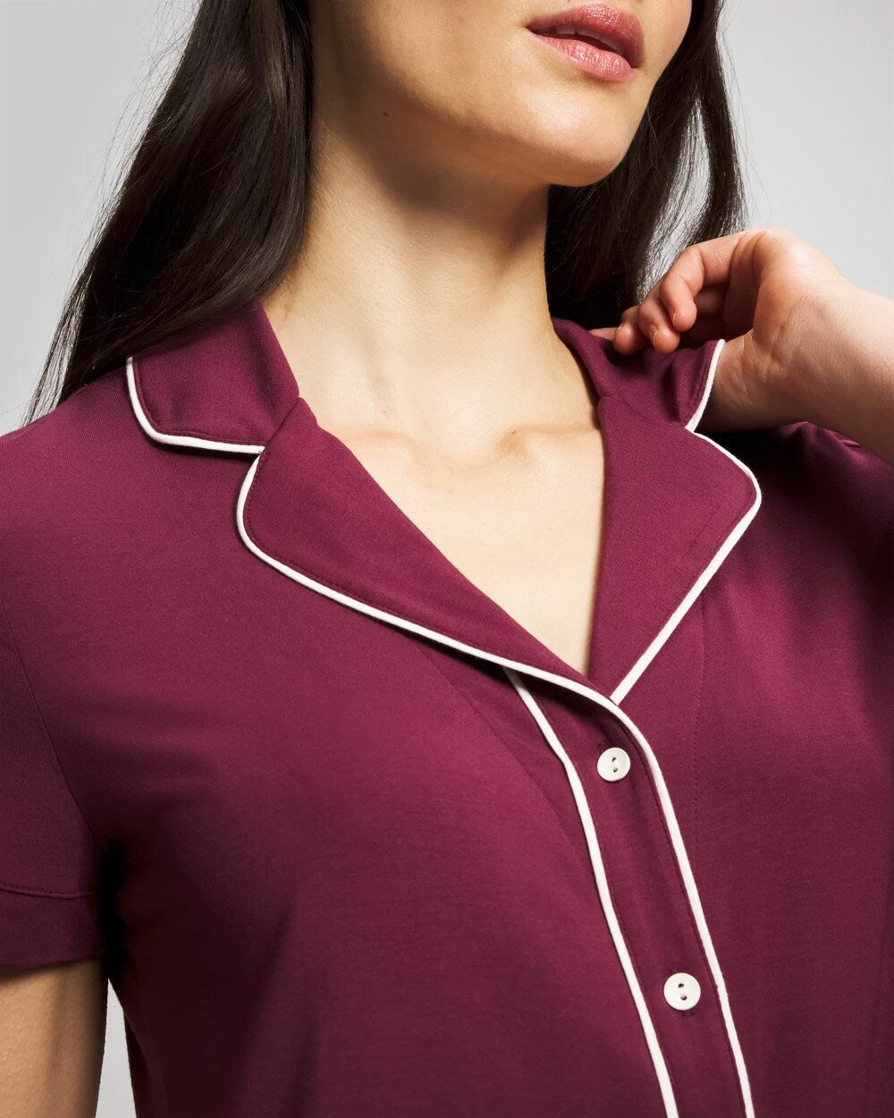 Soma / Solid Short Sleeve Notch Collar Pajama Top VELVET PLUM