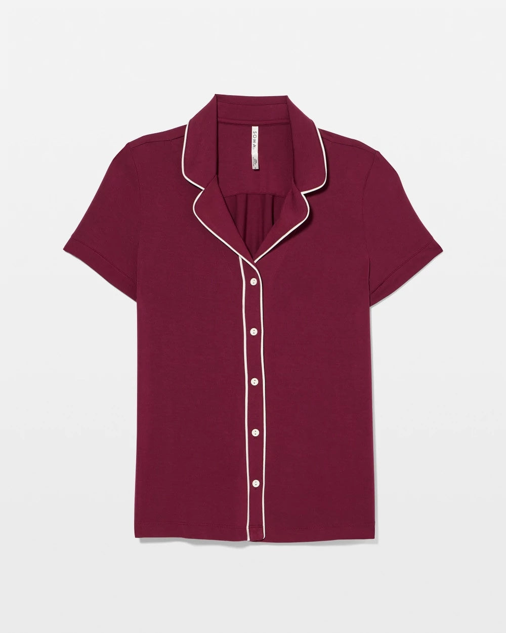 Soma / Solid Short Sleeve Notch Collar Pajama Top VELVET PLUM