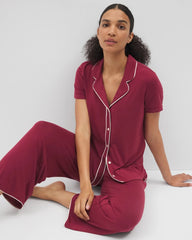 Soma / Solid Short Sleeve Notch Collar Pajama Top GARNET