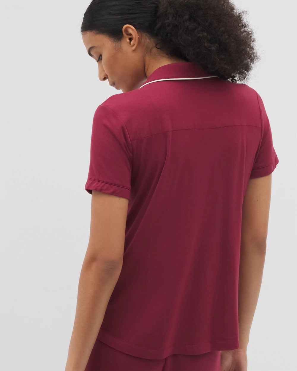 Soma / Solid Short Sleeve Notch Collar Pajama Top GARNET