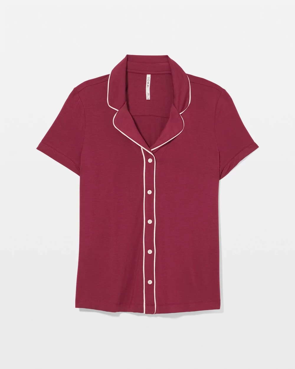 Soma / Solid Short Sleeve Notch Collar Pajama Top GARNET
