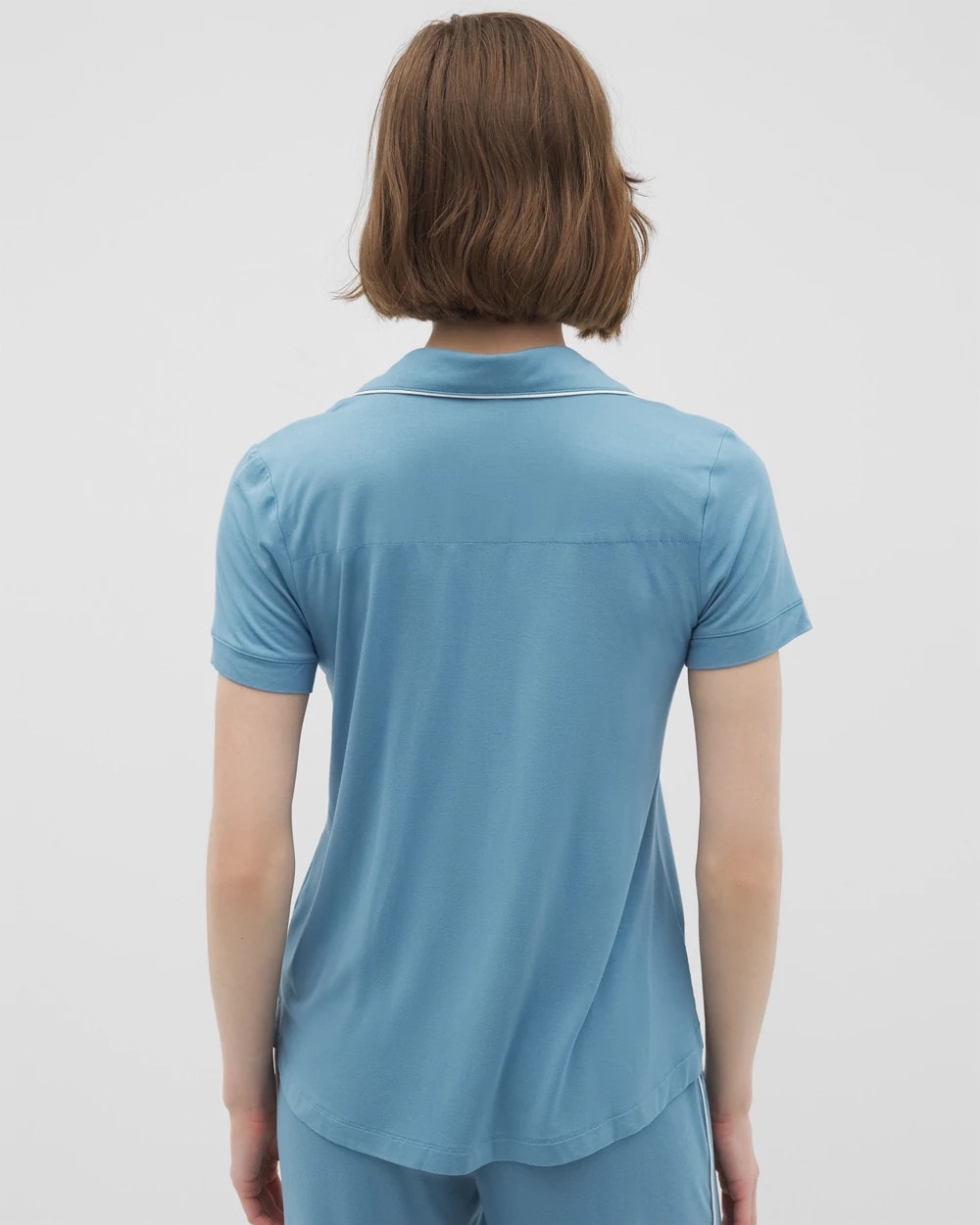Soma / Solid Short Sleeve Notch Collar Pajama Top BLUE HEAVEN
