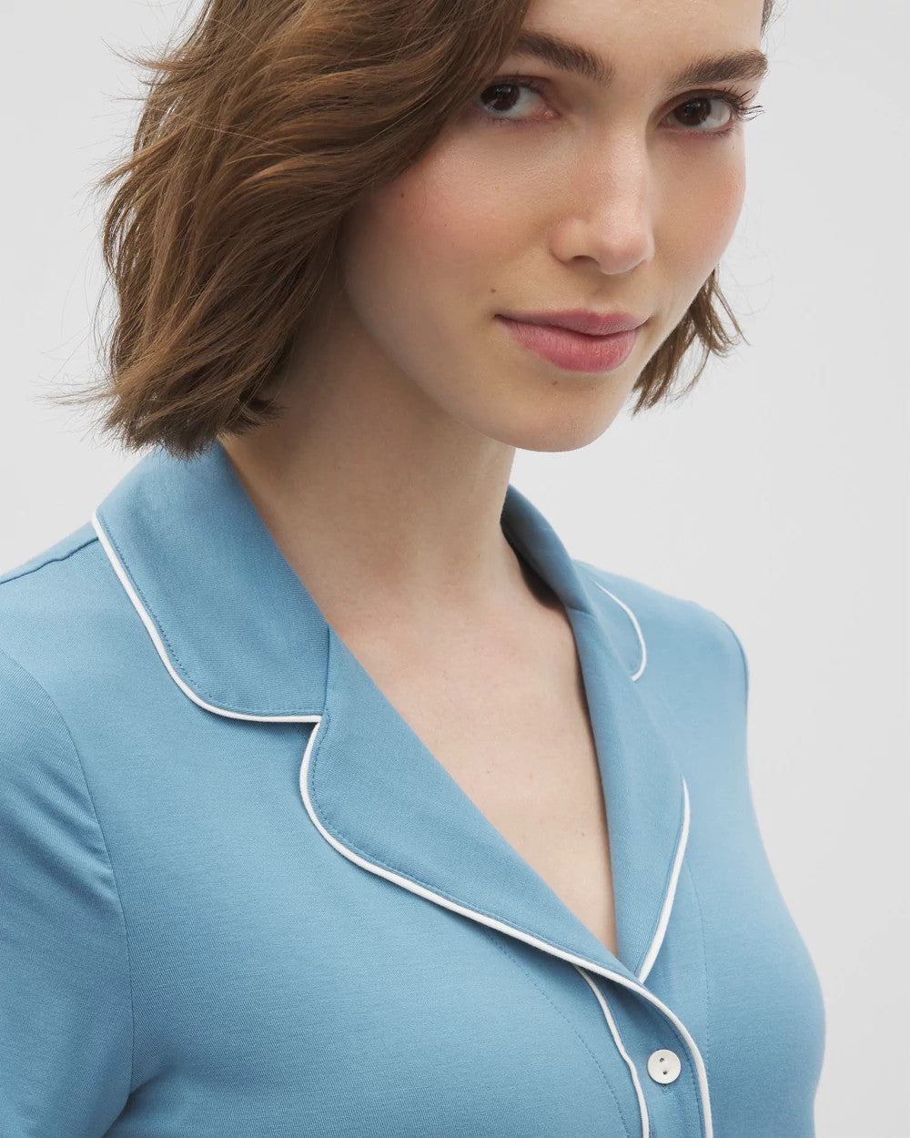 Soma / Solid Short Sleeve Notch Collar Pajama Top BLUE HEAVEN