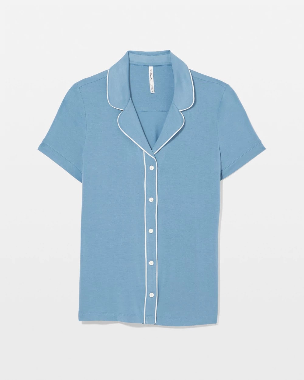 Soma / Solid Short Sleeve Notch Collar Pajama Top BLUE HEAVEN