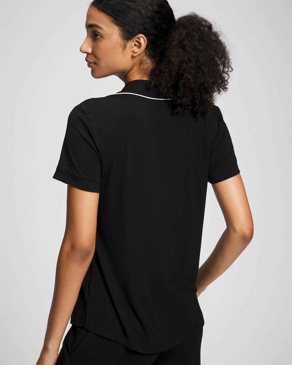 Soma / Solid Short Sleeve Notch Collar Pajama Top BLACK