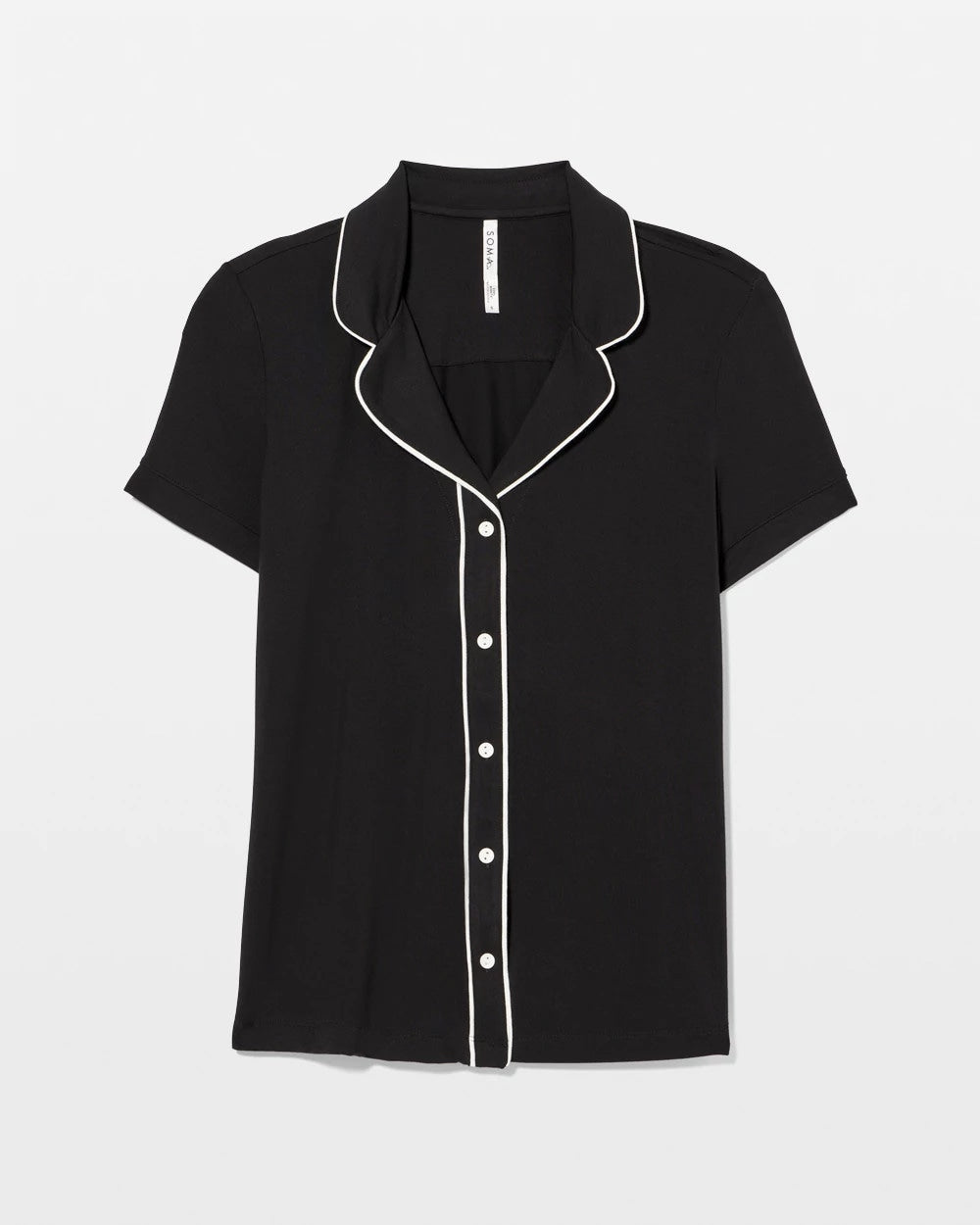 Soma / Solid Short Sleeve Notch Collar Pajama Top BLACK