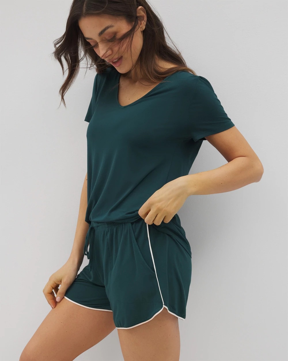 Soma / Solid Piped Pajama Shorts DARK SEA