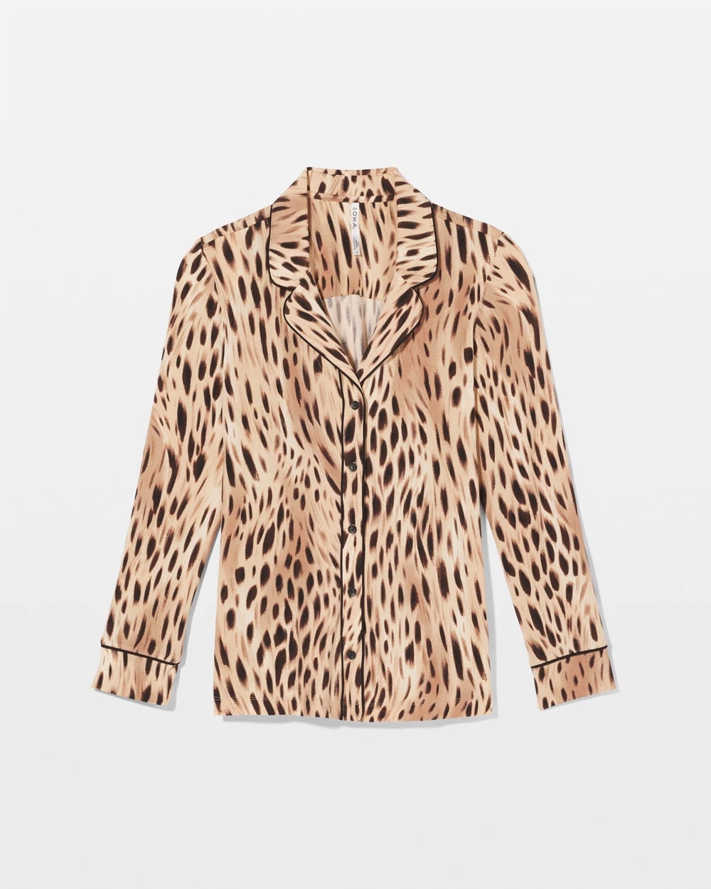 Soma / Long-Sleeve Printed Notch Collar Pajama Top SPLENDID LEOPARD AMBER