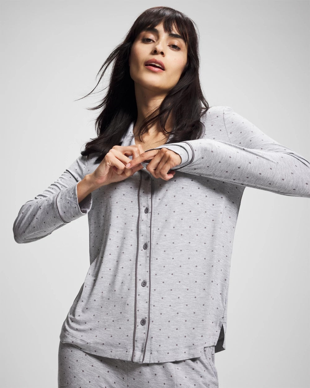 Soma / Long-Sleeve Printed Notch Collar Pajama Top PEACEFUL DOT HEATHER