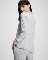 Soma / Long-Sleeve Printed Notch Collar Pajama Top PEACEFUL DOT HEATHER