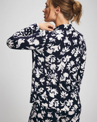 Soma / Long-Sleeve Printed Notch Collar Pajama Top SERENITY PETALS NAVY