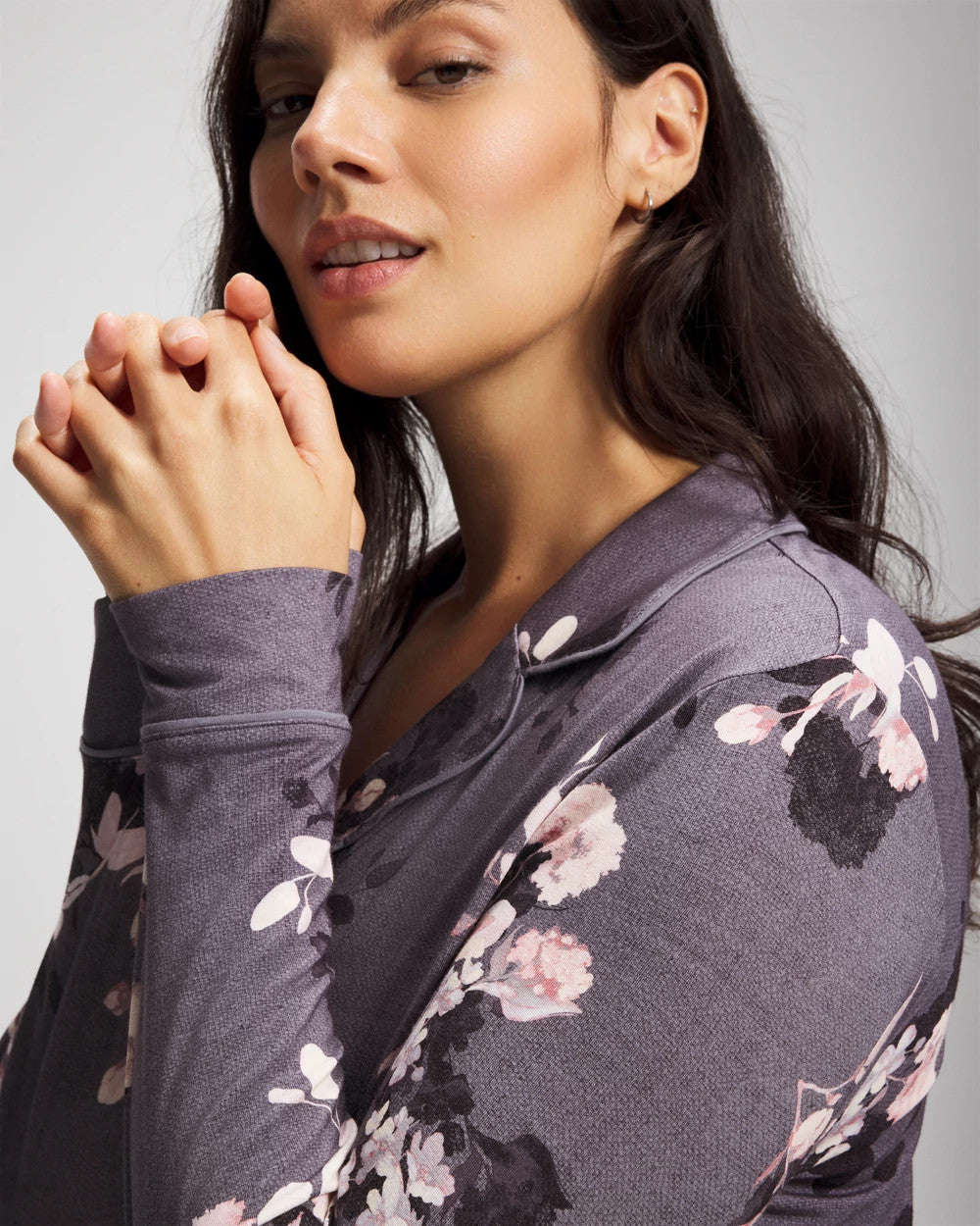 Soma / Long-Sleeve Printed Notch Collar Pajama Top FLORAL DREAMS GRAY