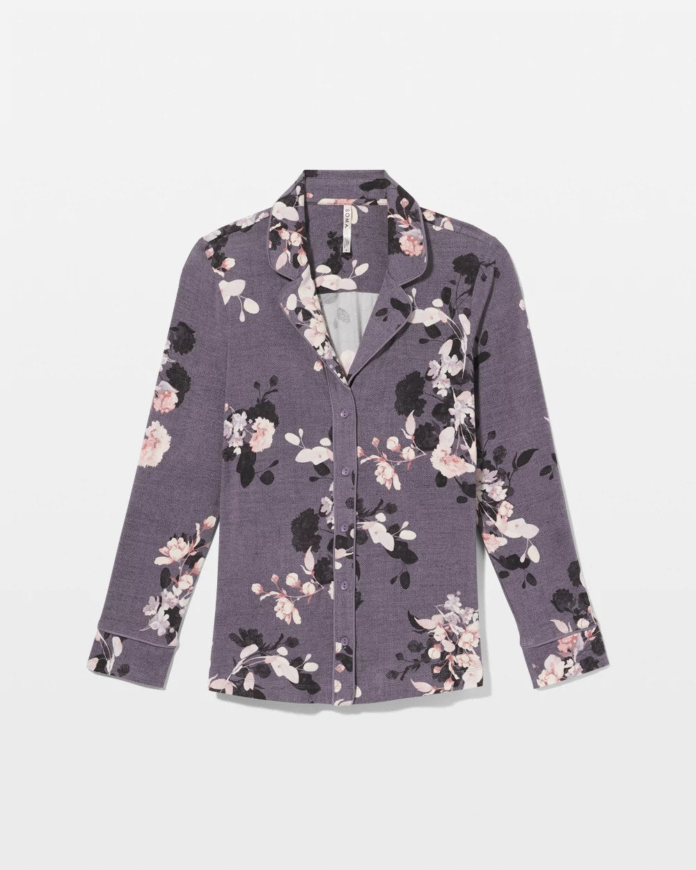 Soma / Long-Sleeve Printed Notch Collar Pajama Top FLORAL DREAMS GRAY