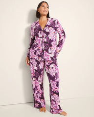 Soma / Long-Sleeve Printed Notch Collar Pajama Top COURTING CRANES BLKBRY
