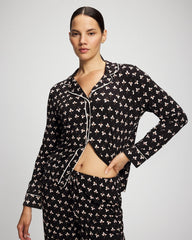Soma / Long-Sleeve Printed Notch Collar Pajama Top PEACEFUL PETALS BLACK