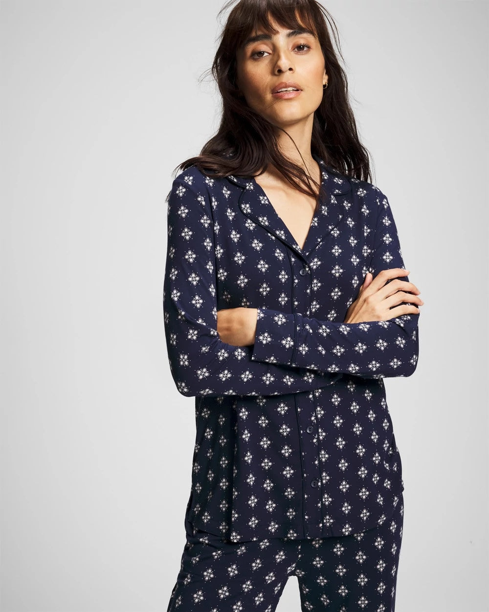 Soma / Long-Sleeve Printed Notch Collar Pajama Top BELLE FOULARD NAVY
