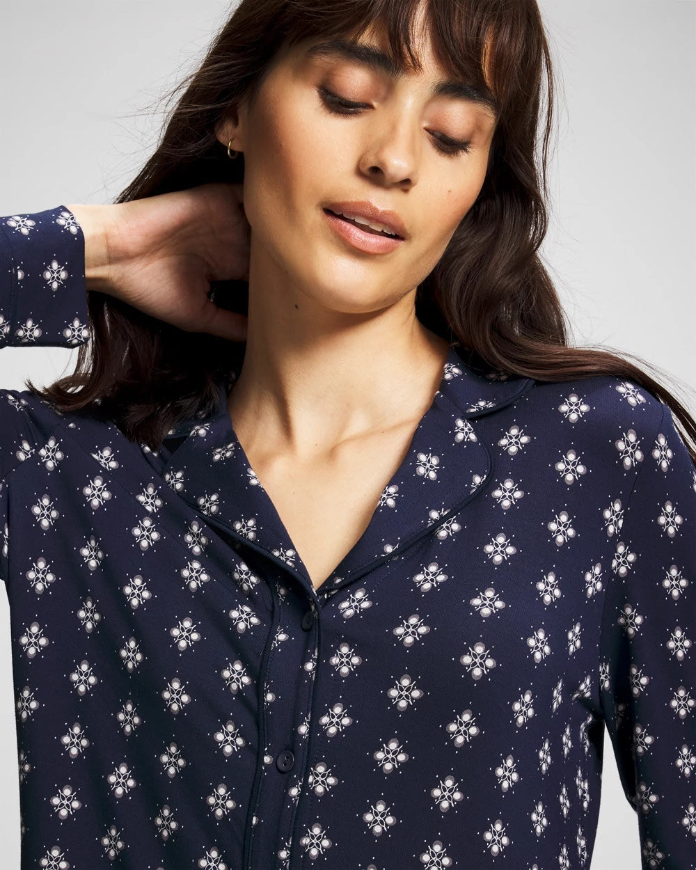 Soma / Long-Sleeve Printed Notch Collar Pajama Top BELLE FOULARD NAVY