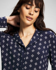 Soma / Long-Sleeve Printed Notch Collar Pajama Top BELLE FOULARD NAVY