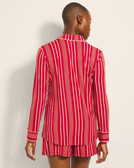 Soma / Long-Sleeve Printed Notch Collar Pajama Top ASPEN STRIPE RED