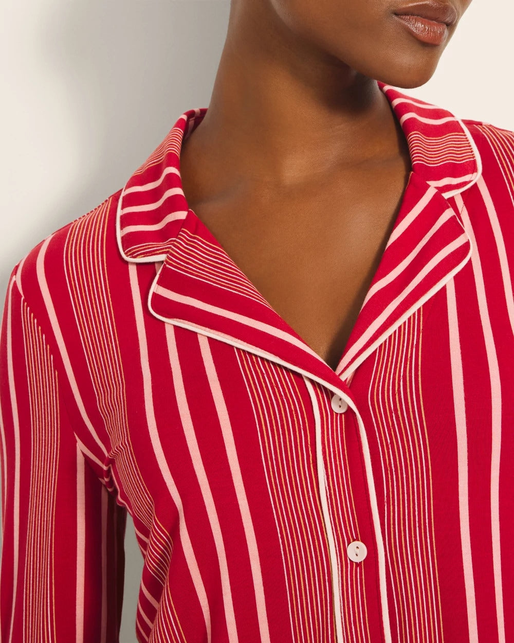Soma / Long-Sleeve Printed Notch Collar Pajama Top ASPEN STRIPE RED