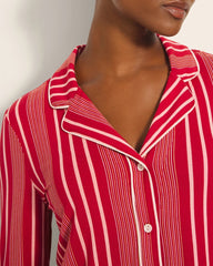 Soma / Long-Sleeve Printed Notch Collar Pajama Top ASPEN STRIPE RED