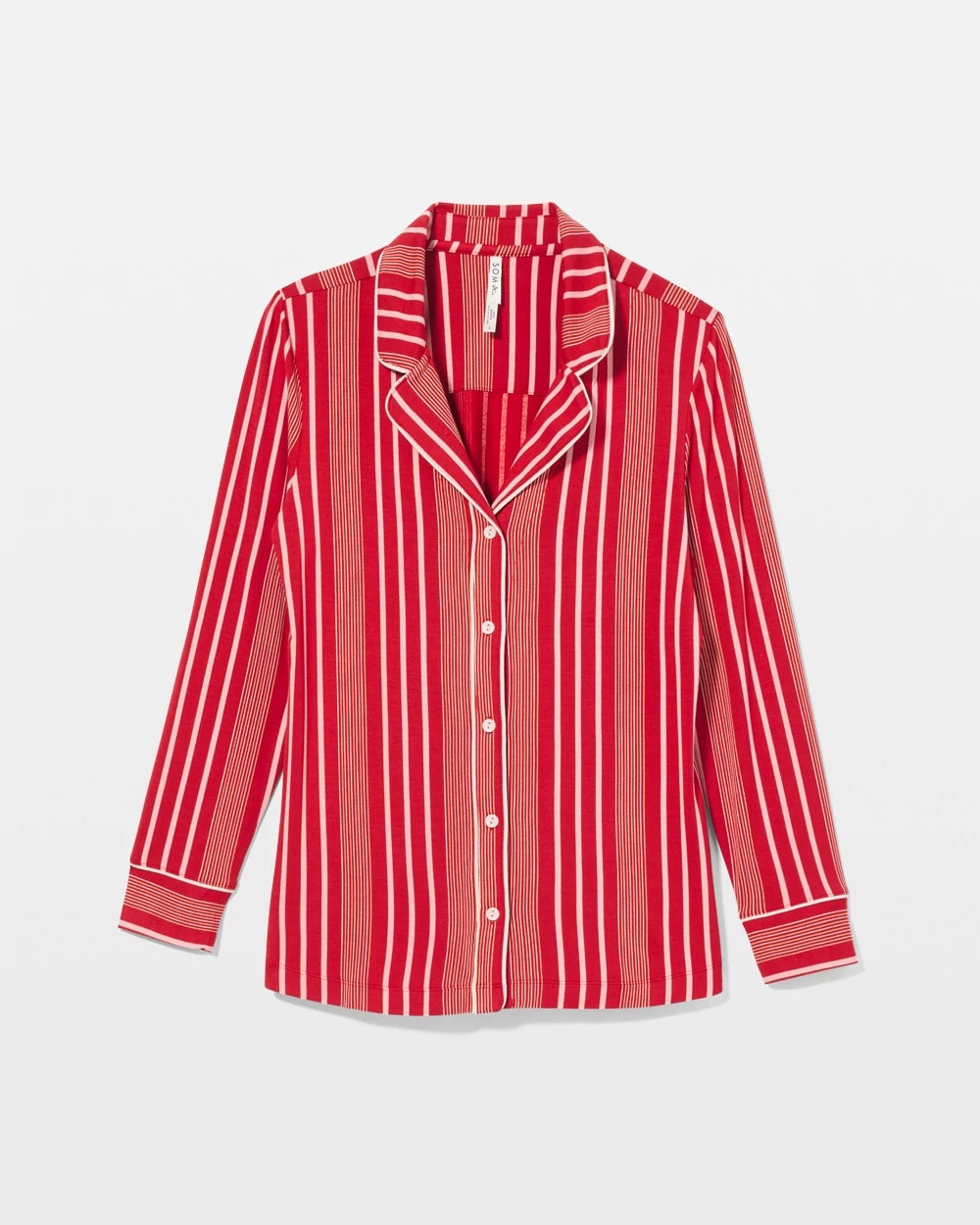 Soma / Long-Sleeve Printed Notch Collar Pajama Top ASPEN STRIPE RED