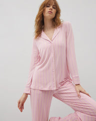 Soma / Long-Sleeve Printed Notch Collar Pajama Top BLISS STRIPE LAVENDER
