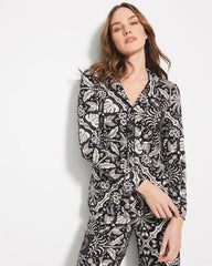 Soma / Long-Sleeve Printed Notch Collar Pajama Top AMAZONIA TILE BLACK