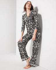 Soma / Long-Sleeve Printed Notch Collar Pajama Top AMAZONIA TILE BLACK