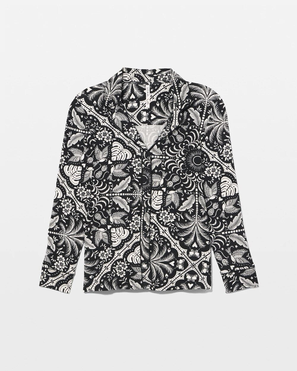 Soma / Long-Sleeve Printed Notch Collar Pajama Top AMAZONIA TILE BLACK