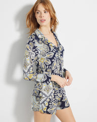 Soma / Long-Sleeve Printed Notch Collar Pajama Top STYLISH PAISLEY NAVY