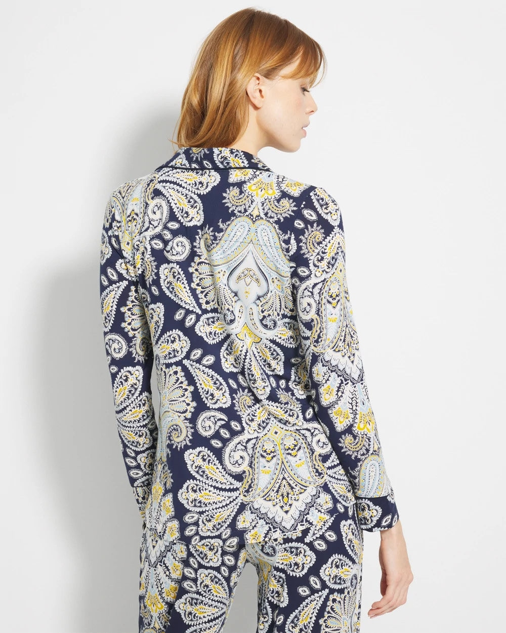 Soma / Long-Sleeve Printed Notch Collar Pajama Top STYLISH PAISLEY NAVY