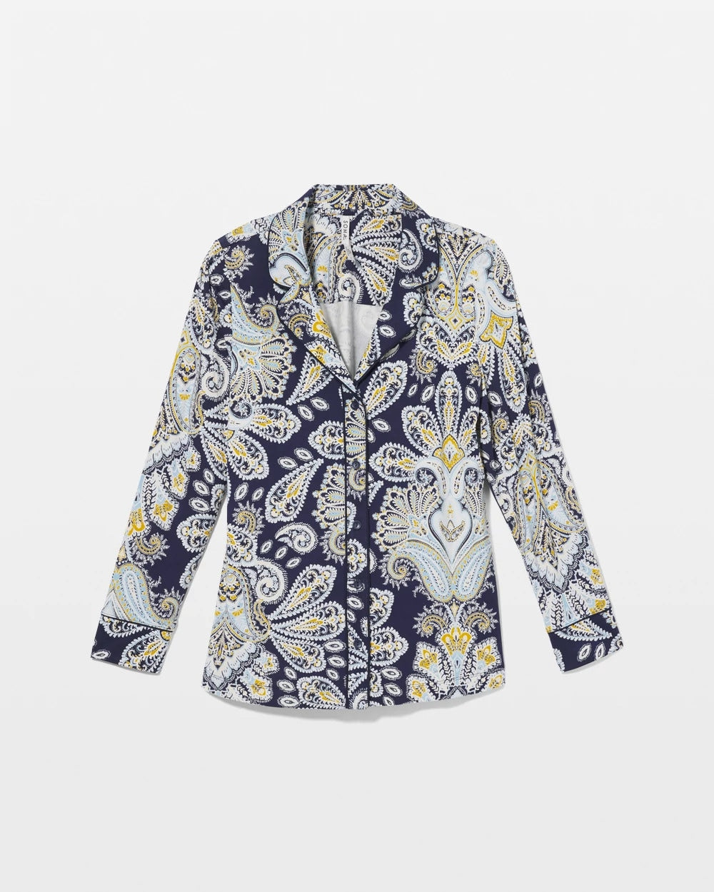 Soma / Long-Sleeve Printed Notch Collar Pajama Top STYLISH PAISLEY NAVY