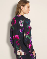 Soma / Long-Sleeve Printed Notch Collar Pajama Top FLEUR EVER DRAMA NAVY