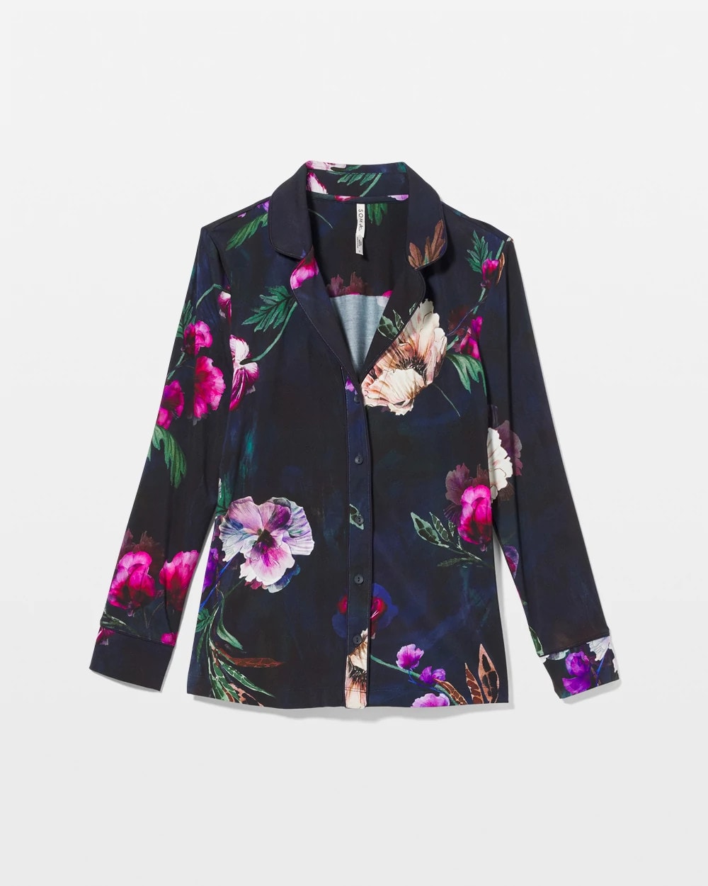 Soma / Long-Sleeve Printed Notch Collar Pajama Top FLEUR EVER DRAMA NAVY
