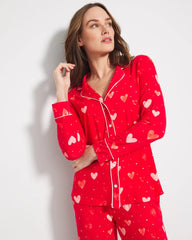 Soma / Long-Sleeve Printed Notch Collar Pajama Top LOVELY HEART RED